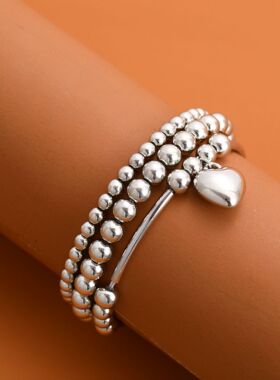 3pcs欧美饰品ins小众设计手饰甜酷爱心吊坠圆珠串珠爱心手链3件套