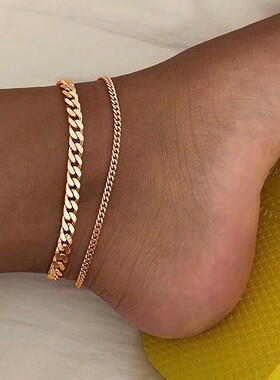 Foot Chain Bracelets 简约爱心锆石不锈钢链条脚链2件套叠戴脚饰