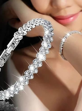 Women Bracelet满钻心形点钻罗马手链小众设计感简约水晶锆石手环