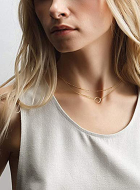 Necklace Choker Gift锁骨链简约圆环双层项链铜珠链圆圈吊坠项链