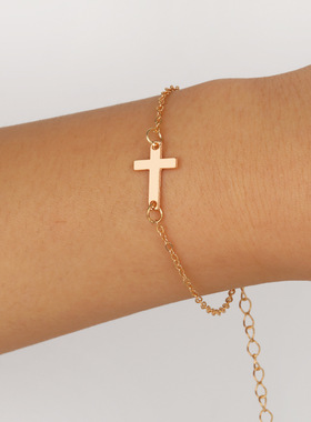 Women Cross Bracelet欧美饰品手链十字架手饰品复古简约金色手链