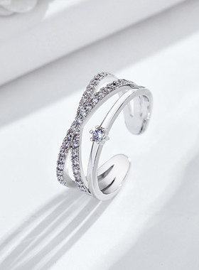 Girl Ring Women Jewelry Gift个性小众女开口时尚交叉双层戒指女