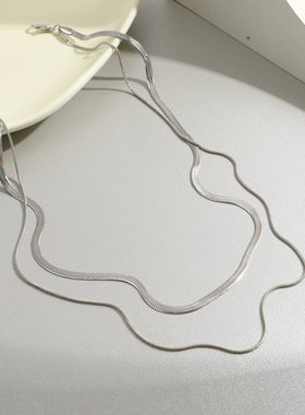 Women Necklace Choker双层叠戴蛇骨链项链轻奢小众复古金色颈链