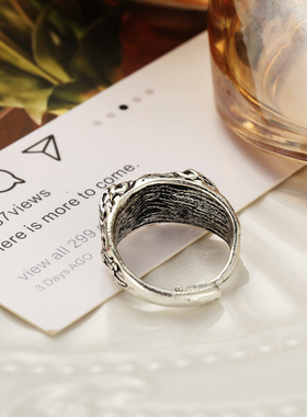 Ring Gifts 个性复古蓝色眼睛猫头鹰开口戒指创意可调节关节戒指