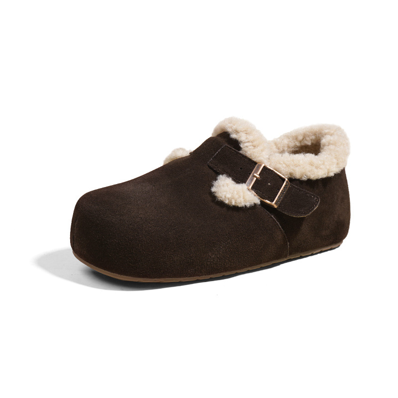 内增高厚底动态防水真皮毛毛鞋2025冬休闲雪地棉鞋防滑毛绒勃肯鞋 - 图3