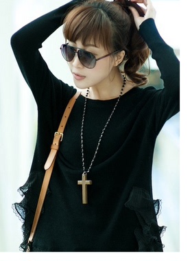 欧美木头十字架毛衣链