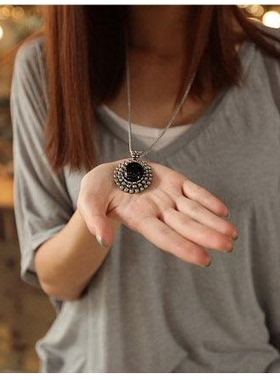 欧美复古雕花大宝石毛衣链