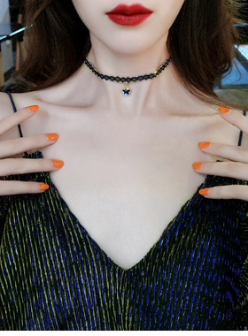 朵朵韩国黑色性感吊坠编织项链