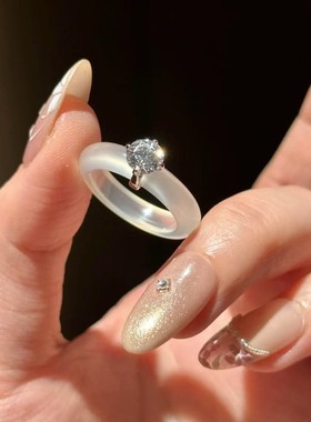 新中式「冰羽」素圈清透素圆钻戒指女简约国风气质指环食指戒指