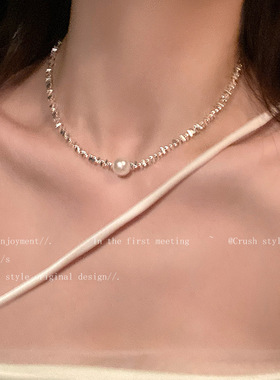 轻奢小众超闪项链女高级设计感小众时尚通勤锁骨链2022年新款