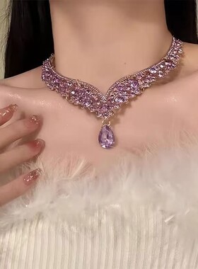 「银河遐想」粉色水钻项链2024新款轻奢精致设计款在逃公主锁骨链