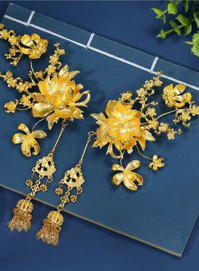 新中式金色牡丹流苏发夹轻奢精致优雅个性时尚设计感牡丹流苏发夹