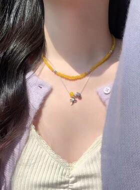 「檐下燕」清新黄色串珠百搭项链飞燕叠戴锁骨链ins高颜值项链