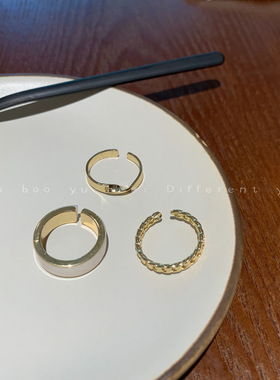 爆款日系金色三件套戒指女潮小众时尚个性开口可调节食指圆圈