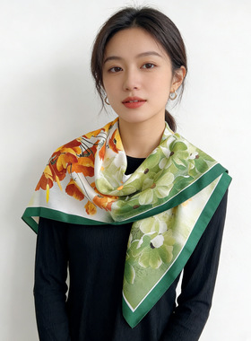 复古花朵印花90丝巾春夏防晒