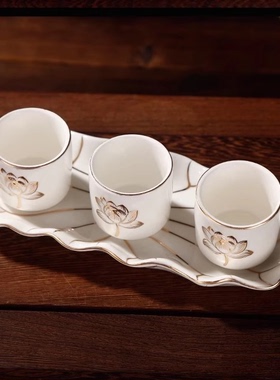 国顺陶瓷浮雕莲花供水杯净水杯