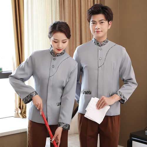 酒店客房保洁员工作服女长袖秋冬装物业PA服务员清洁工阿姨保洁服 - 图1