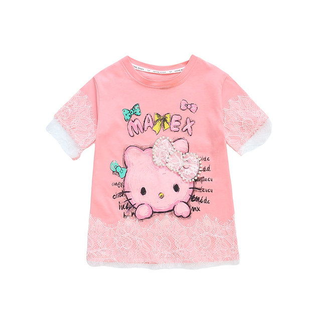 ເດັກຍິງແຂນສັ້ນ T-shirt summer lace ເສື້ອທີເຊີດ