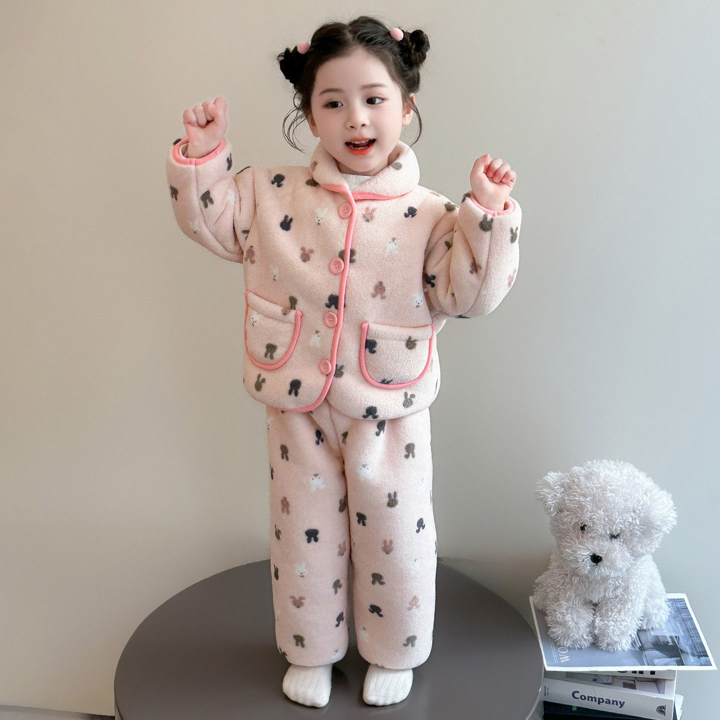 女童加绒睡衣冬季加厚珊瑚绒儿童三层夹棉女孩保暖宝宝家居服套装,淘宝优惠券,粉丝福利购,淘宝优惠卷