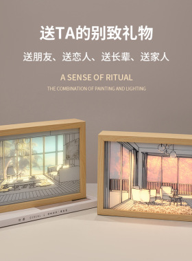 网红灯光画摆件相框创意小夜灯框架摆件发光立体画框摆台