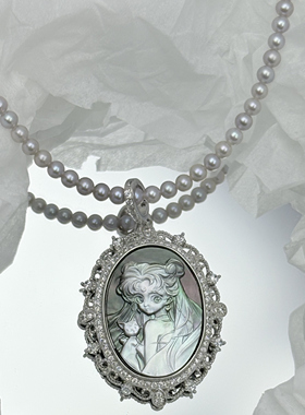 S925纯银天然贝雕极光黑蝶贝吊坠