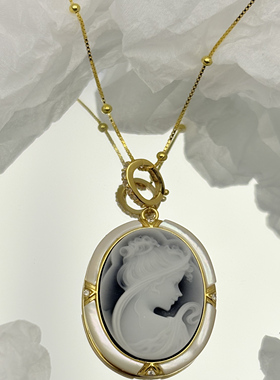 S925德国玛瑙卡梅奥女神吊坠项链