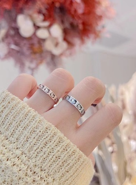 S925纯银凯蒂猫情侣戒指男女Hellokitty图案可调节送女友闺蜜定制