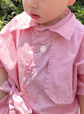 999纯银珠笑脸项链短款宝宝男女锁骨毛衣链生日儿童节礼物潮男酷