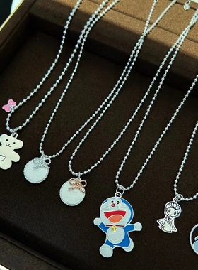 足银999纯银韩版儿童蝴蝶结银珠项链刻字刻图毛衣链女款宝宝礼物