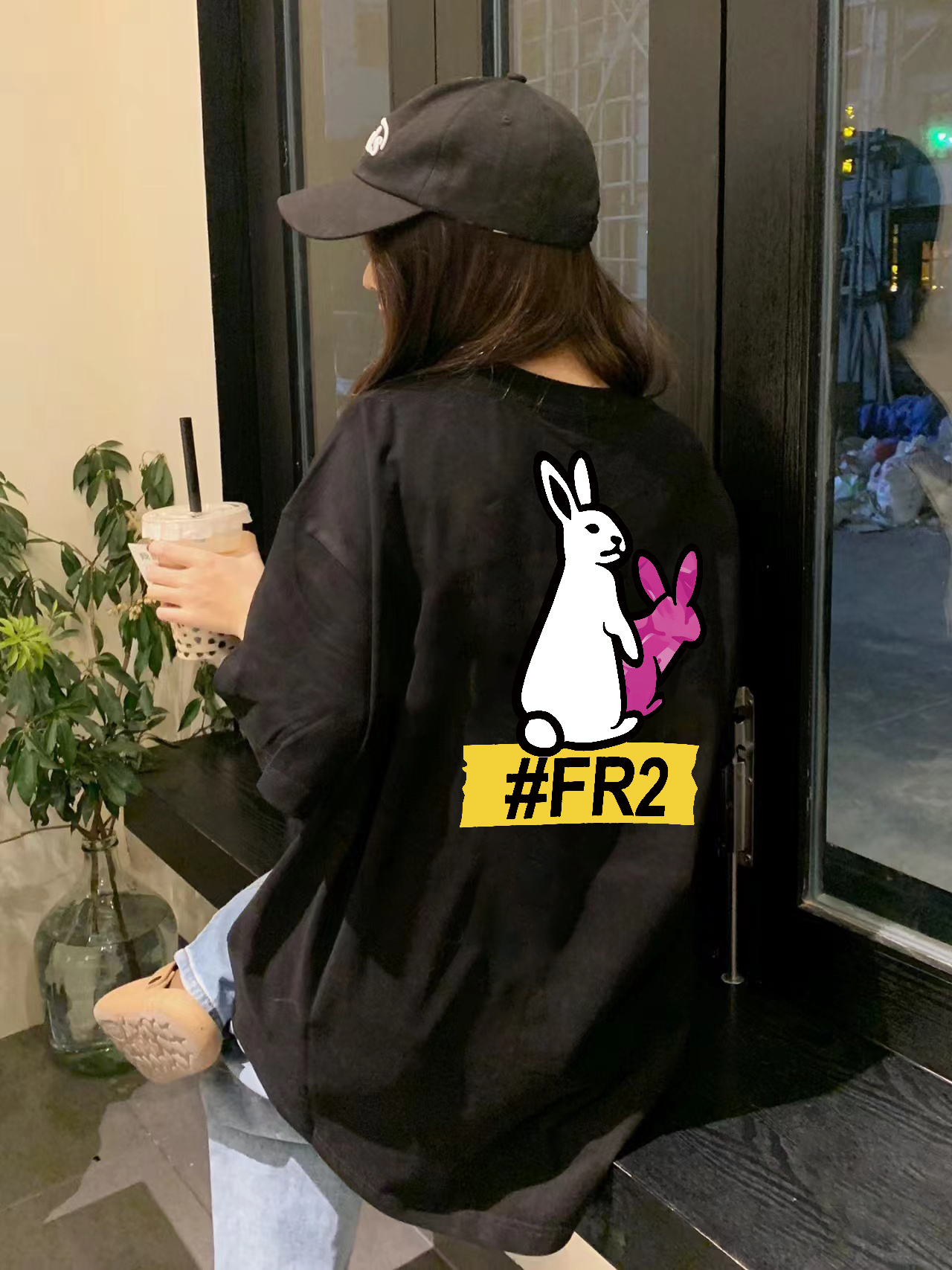 #FR2 Fxxking Rabbits 小众潮牌新款男女情侣夏季纯棉宽松短袖T恤 - 图1