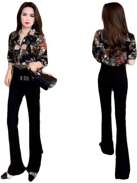 2025 new summer three-quarter sleeve printed chiffon shirt for women, fashionable, age-reducing, flesh-covering, slimming mid-sleeve top