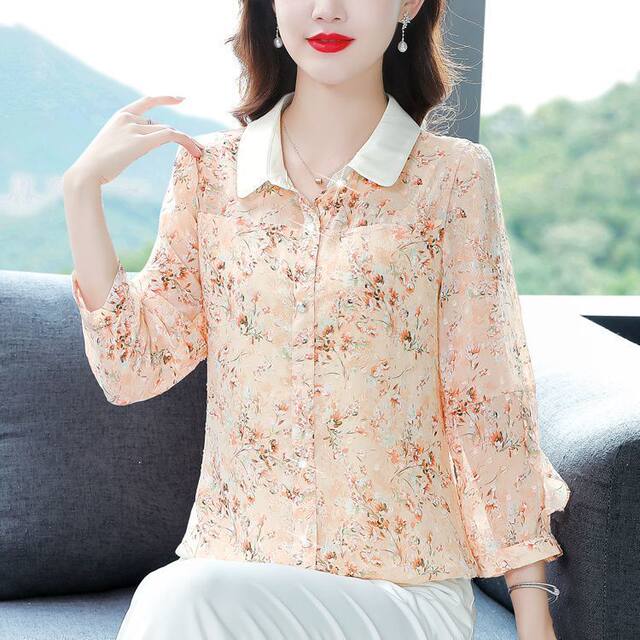 ເສື້ອ Chiffon ດອກໄມ້ສີຂຽວແບບຮົງກົງ ໃໝ່, ເສື້ອຢືດແລະກະທັດຮັດ, ເສື້ອນອກທີ່ນິຍົມຂອງແມ່ຍິງໃນປີນີ້, ເສື້ອກາງຂອງແມ່ໃນໄວກາງຄົນ