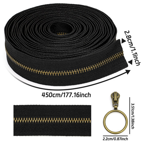 3号古铜色金属牙拉链 4.5米+10个古铜圆圈拉头=1包 箱包DIY适用 - 图2