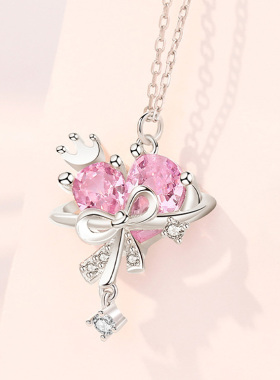 粉色水晶/爱心/纯银项链