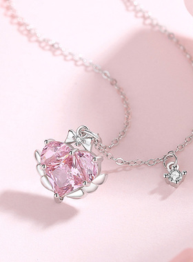 粉色水晶/纯银项链/礼盒包装