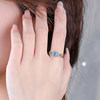 Blue Crystal Four Leaf Clover 999 Sterling Silver Ring