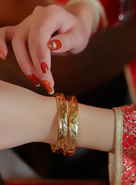 金色开口实心仿真黄金手镯