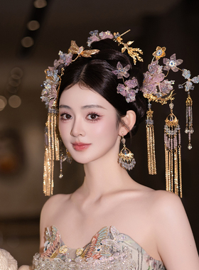 新娘减龄古风浅色唯美头饰中式秀禾甜美花朵发簪晨袍龙凤褂配饰品