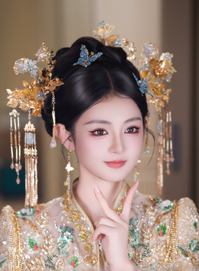 新娘中式造型古风蝴蝶花朵浅色复古减龄流苏发簪秀禾服结婚发饰品