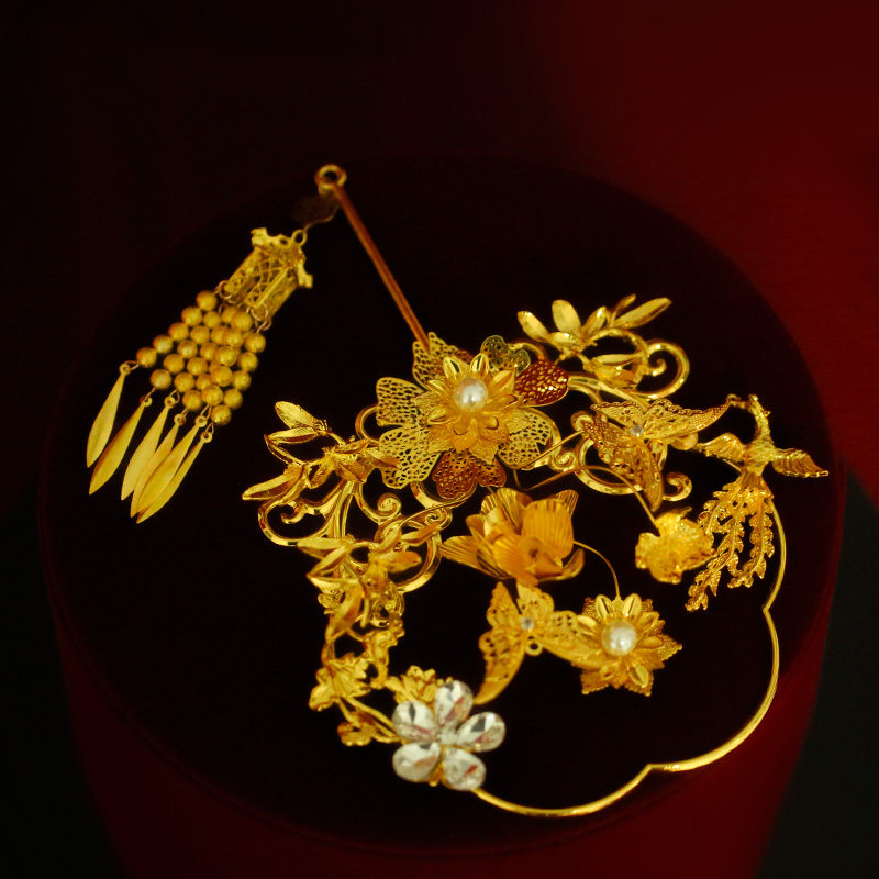 新娘配饰金色手工团扇秀禾服龙凤褂结婚配饰扇子精致古风道具喜扇,淘宝优惠券,粉丝福利购,淘宝优惠卷