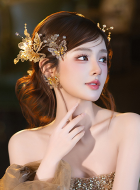 韩系新娘发饰新款高级感减龄凝胶花朵蝴蝶氛围感婚纱晚宴礼服配饰