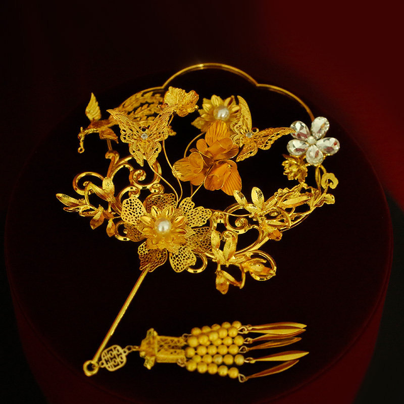 新娘配饰金色手工团扇秀禾服龙凤褂结婚配饰扇子精致古风道具喜扇,淘宝优惠券,粉丝福利购,淘宝优惠卷