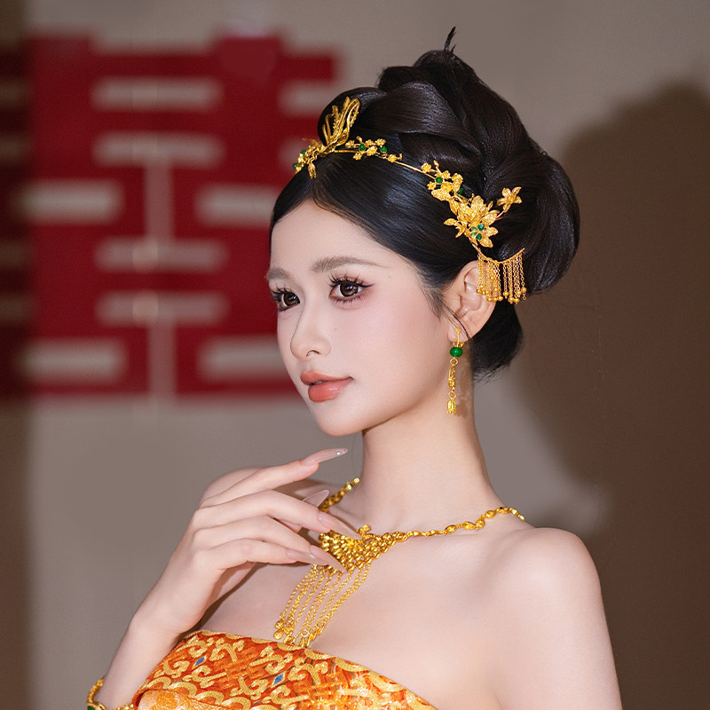 传统中式新娘头饰金色凤凰秀禾服龙凤褂结婚百搭古风精致甜美发饰,淘宝优惠券,粉丝福利购,淘宝优惠卷