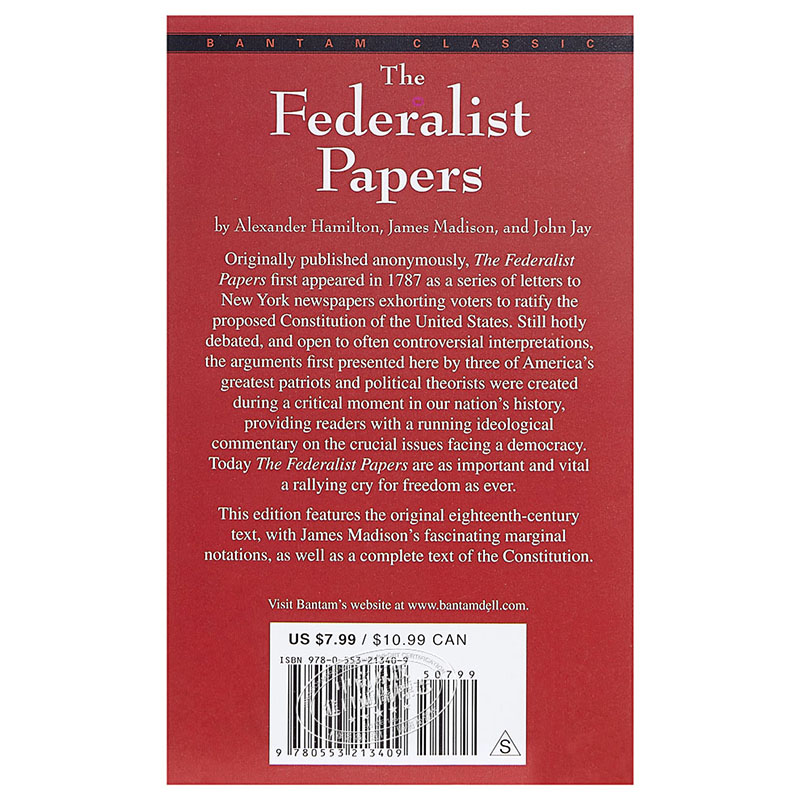 【中商原版】联邦党员文集 英文原版 经典文学 The Federalist Papers Alexander Hamilton Bantam - 图0