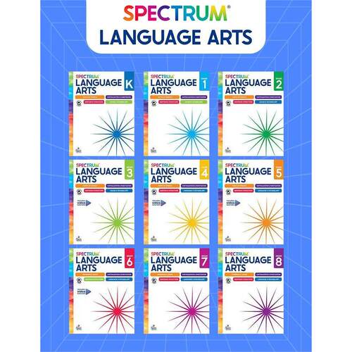 美国新课标教辅 光谱练习册 语言艺术系列9册 幼儿园-八年级 Spectrum Language Arts Workbook Grade K-8 2024年新版【中商原版】 - 图0