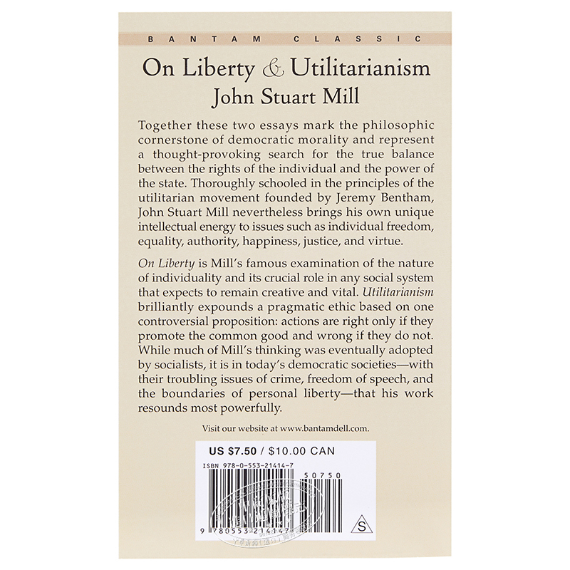 现货 【中商原版】论自由 英文原版 经典文学 On Liberty and Utilitarianism (Bantam Classics) John Stuart Mill - 图0