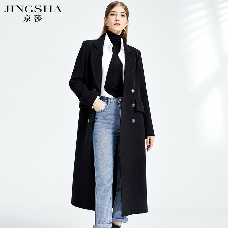 双排扣羊毛2021新款中长款呢大衣 京莎毛呢外套