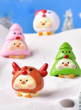 卡通动物猪雪人圣诞树造景摆件