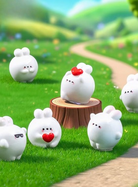 微景观可爱爱心兔兔团子公仔摆件