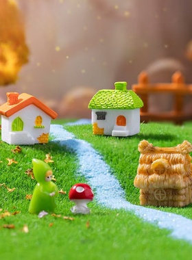 微景观创意复古乡村茅草屋烟囱